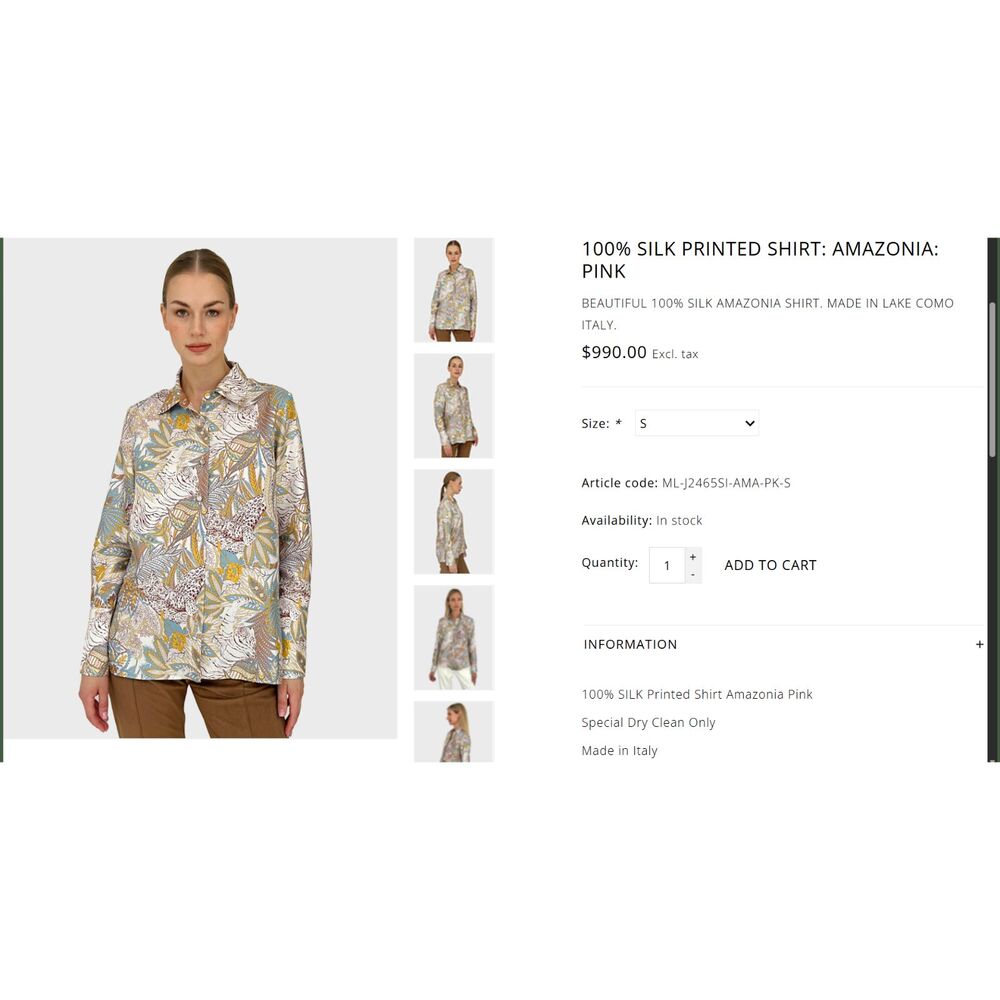 Rani Arabella Women's Silk Shirt Multicolor Amazonia Print Long Sleeve UEC